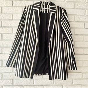 Alice + Olivia Neta Striped Oversized Open-Front Blazer Black & Ivory Size Small